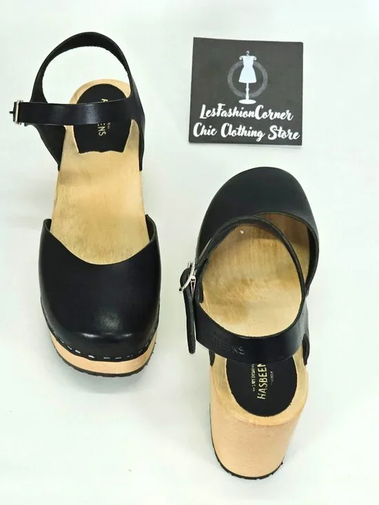 Hasbeen Women's Black Wooden Swedish Krillan Heels Size 41 (10.5) 1865 - Picture 15 of 16